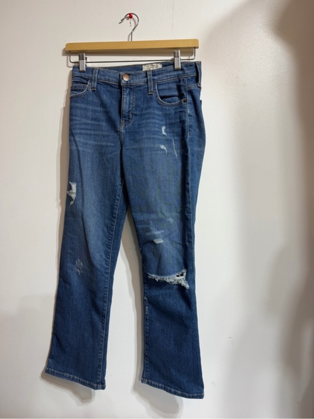 Current/Elliott The Kick Jean Distressed Mid-Rise Crop Flare Blue Denim Size 25